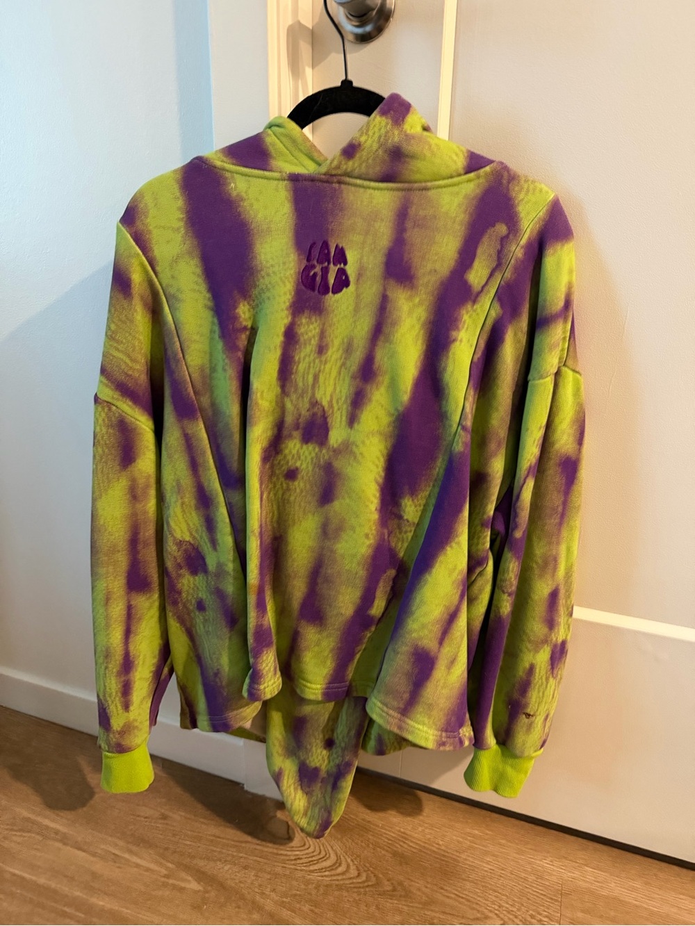I am gia Tie-Dye Green & Purple Pullover Hoodie and sweatpants set